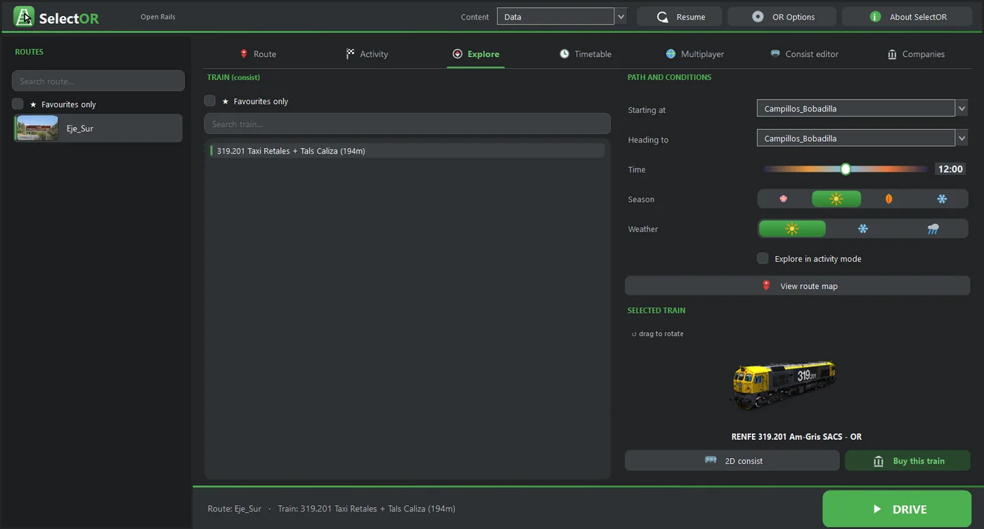 Explore tab. The green badge shows that the locomotive belongs to your company's fleet and is free.