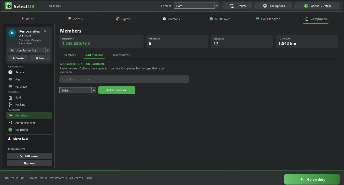 Members → Add member (manager view).