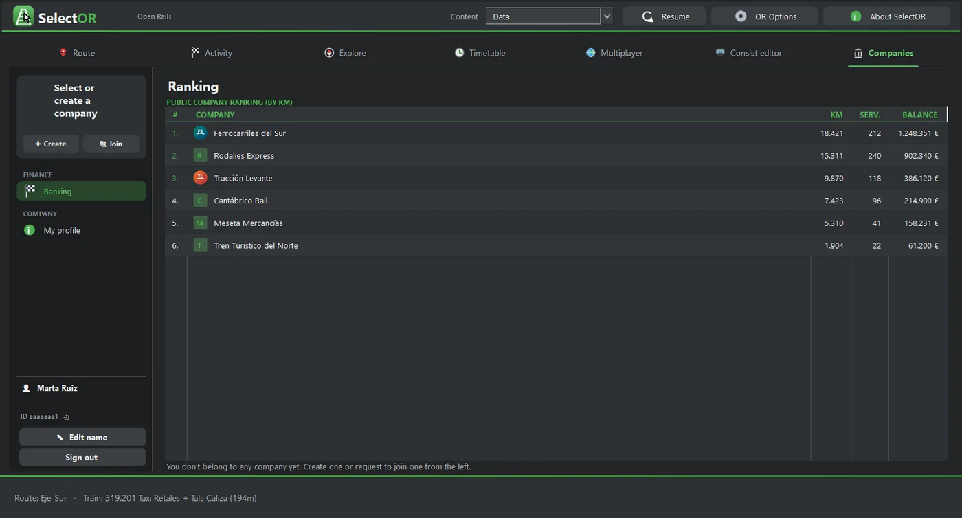 Companies without belonging to any: public ranking and Create / Join buttons.