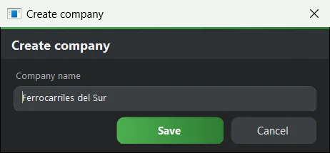«Create company» dialog.