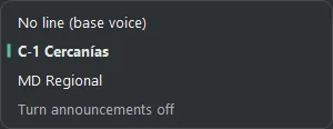 List of announcement lines (click on the line).