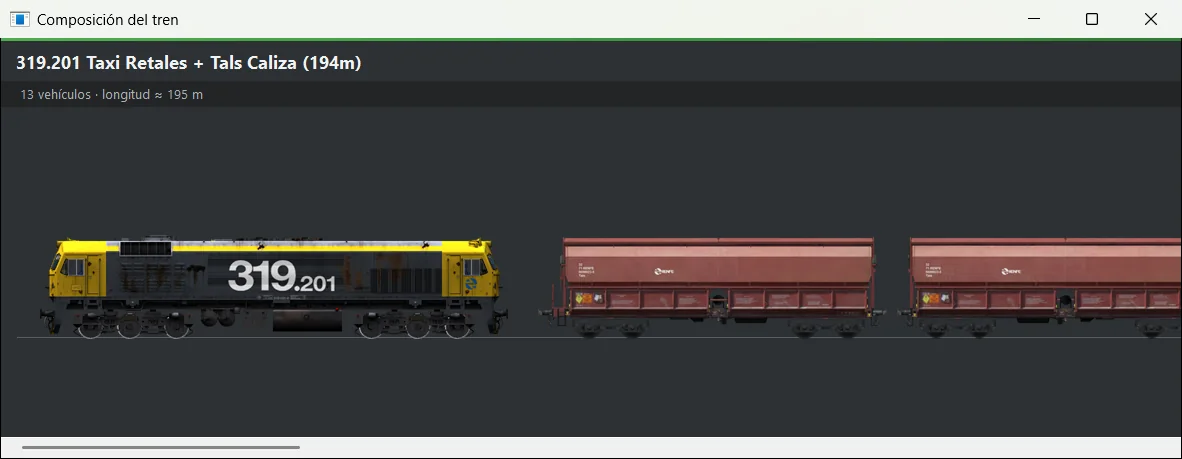 «Ver composición 2D»: el tren completo, coche a coche.