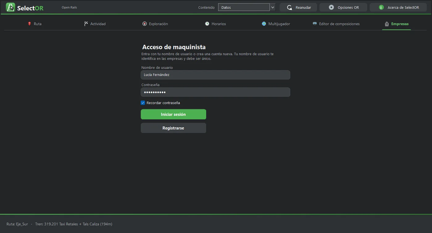 Pantalla de acceso a Empresas.